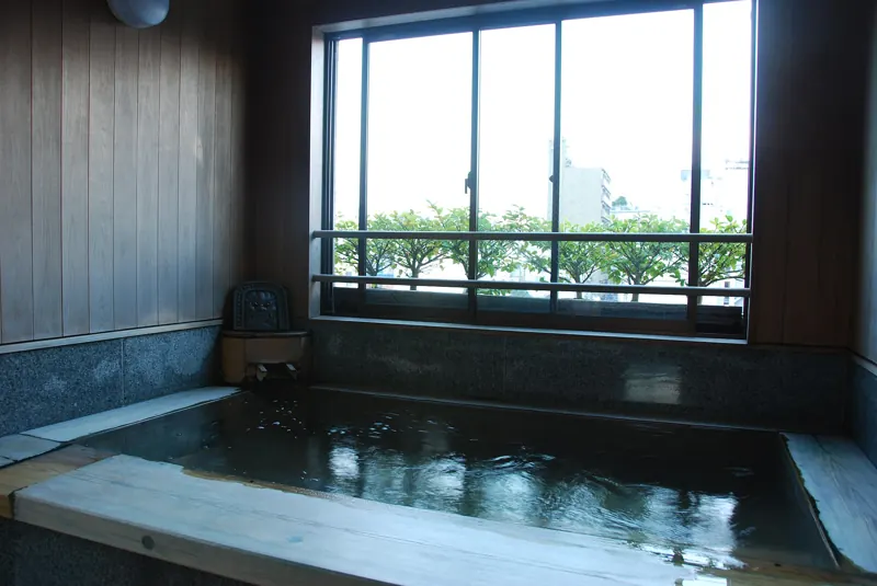 A ryokan bath with a view (Ryokan Shigetsu, Asakusa, Tokyo)