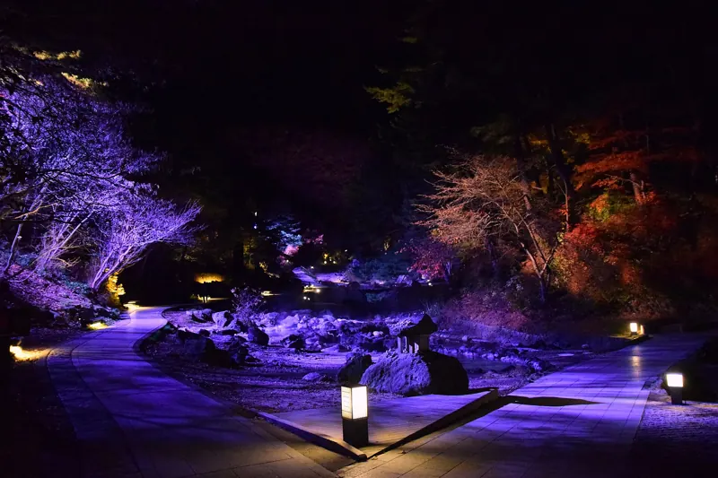Kusatsu Onsen lit up at night
